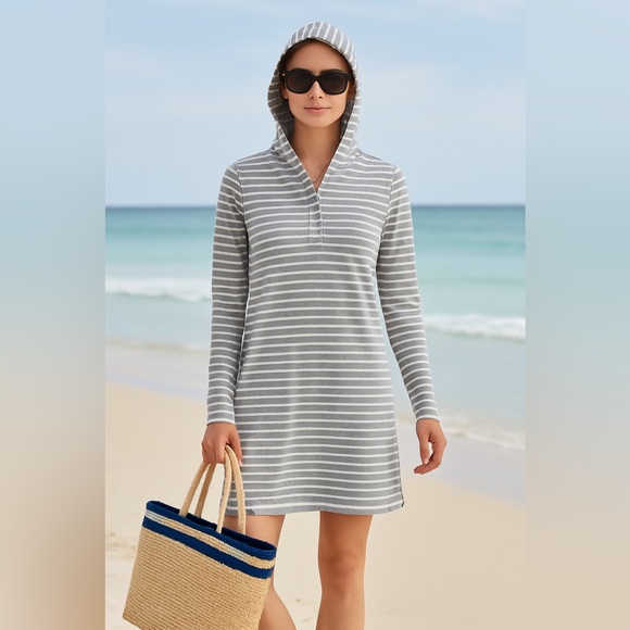 Coolibar Women Size XS Sunrise Swim Cover-Up Dress UPF 50+ Beach Gray White - Picture 1 of 7